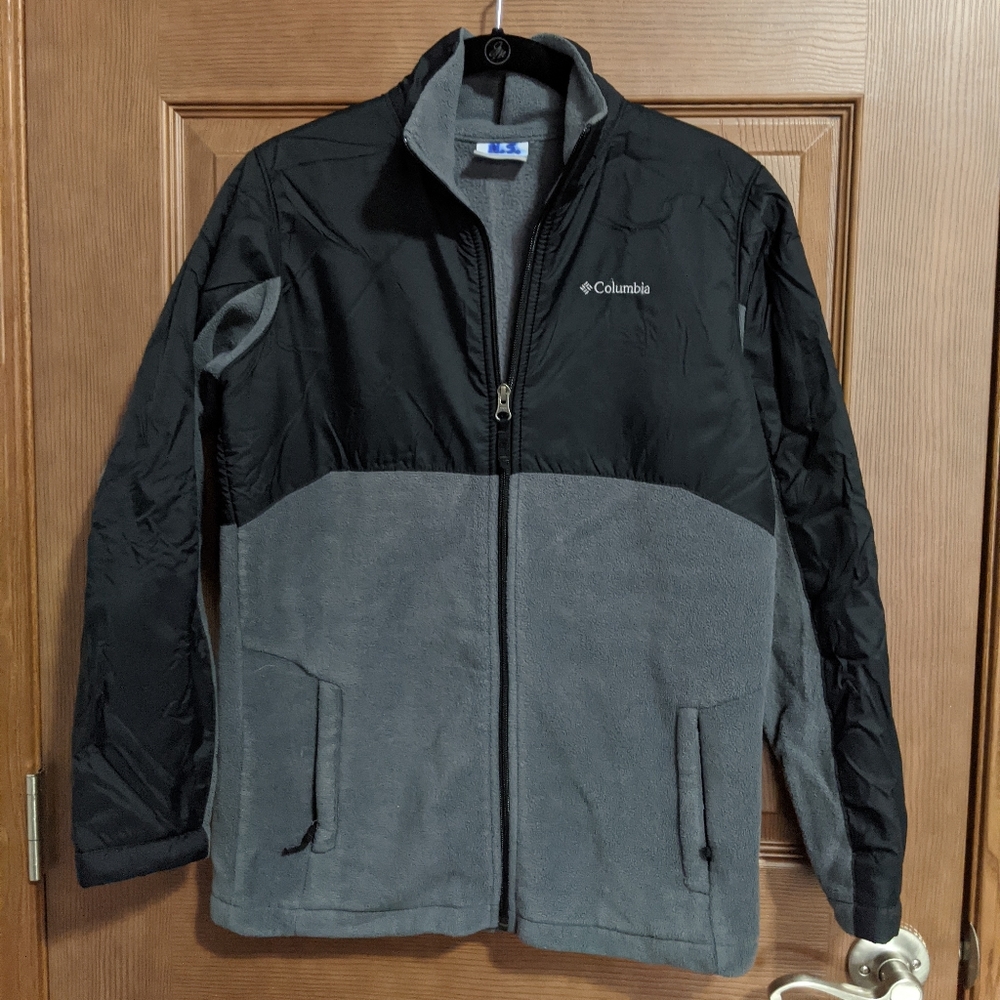 COLUMBIA Youth Large Black Gray Coat Hybrid Fleece